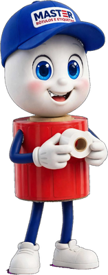Etiquetinha, mascote da Master, apresentando uma bobina